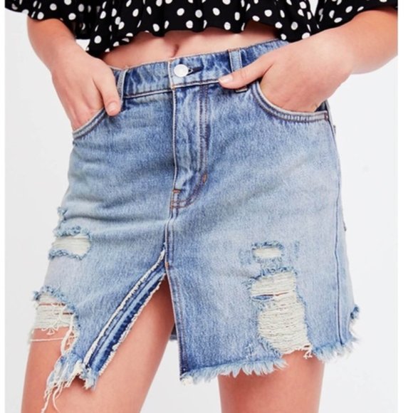 Free People Dresses & Skirts - Free People Boho Distressed Denim Skirt 27